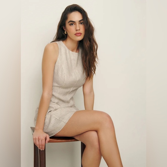 Reformation Citron Linen Dress Sandy Stripe Size 2 - Picture 3 of 9